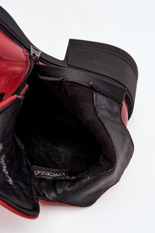 Dames enkellaarsjes van natuurlijk leer met klittenband, gevoerd, Vinceza 39950 rode kleur