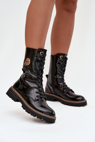 avec effet vernis Bottines de travail Féminin Ze couleur doréem Detalem réchauffer couleur noire Dorialine 2