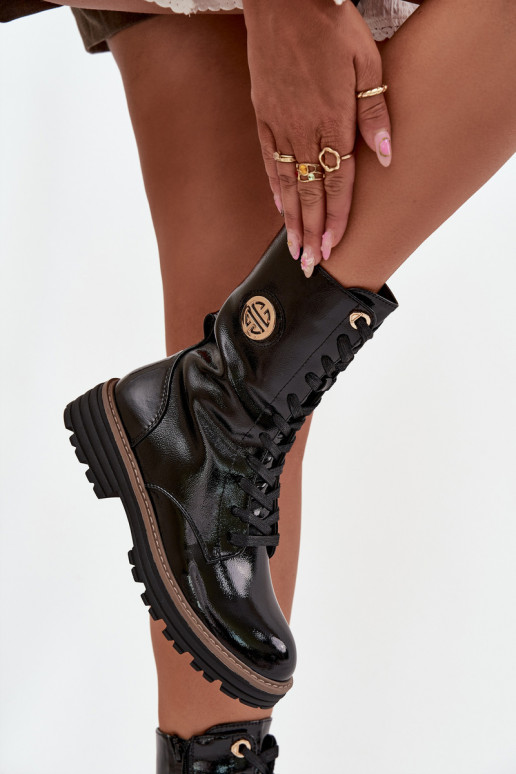 avec effet vernis Bottines de travail Féminin Ze couleur doréem Detalem réchauffer couleur noire Dorialine