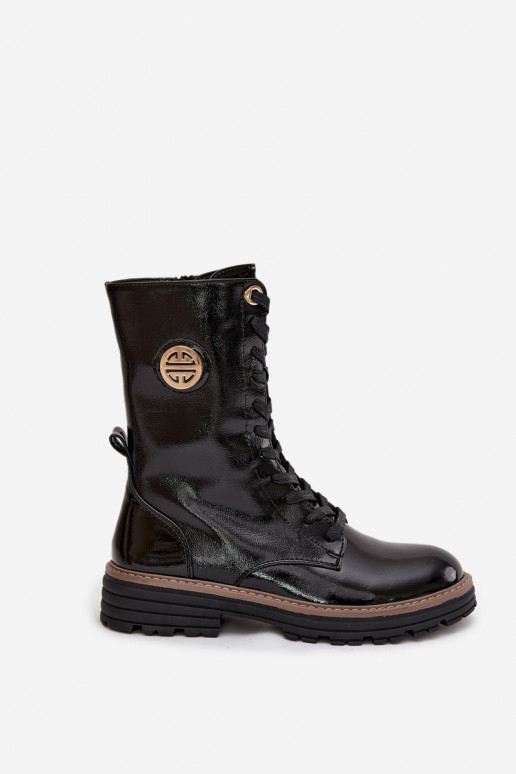 avec effet vernis Bottines de travail Féminin Ze couleur doréem Detalem réchauffer couleur noire Dorialine