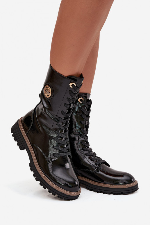 avec effet vernis Bottines de travail Féminin Ze couleur doréem Detalem réchauffer couleur noire Dorialine