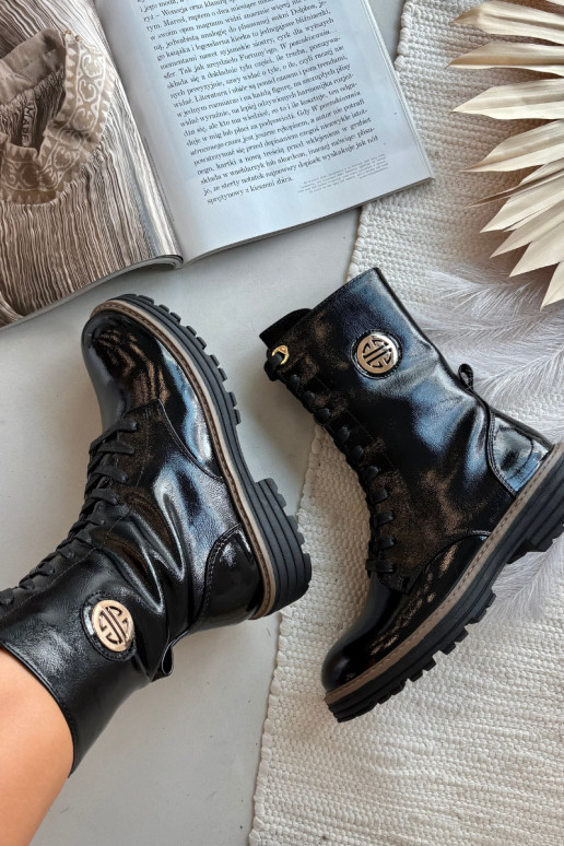 avec effet vernis Bottines de travail Féminin Ze couleur doréem Detalem réchauffer couleur noire Dorialine