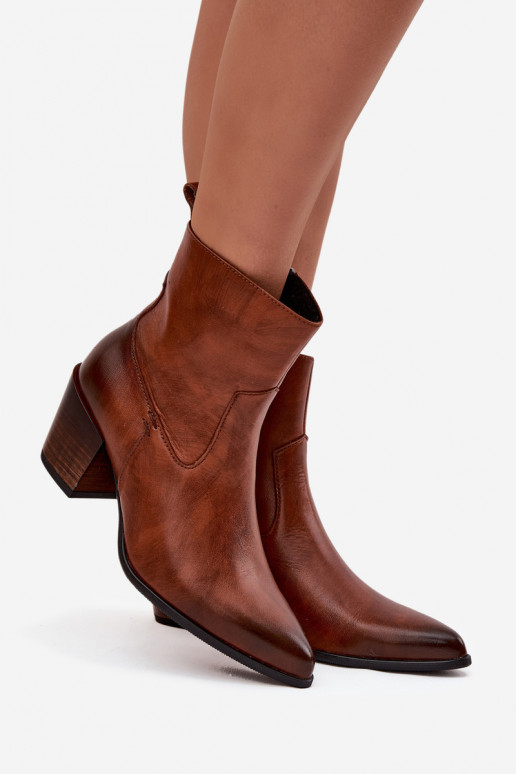 Leer Laarzen in coInboystijl Dames met hakken opInarmen Zazoo 60565 bruine kleur