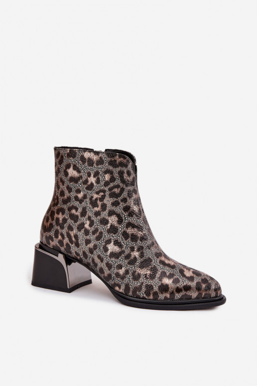 Peau Bottes pour femmes Klocke réchauffer avec des motifs en fourrure de léopard D&A CR52-622 Noir et-couleur dorée