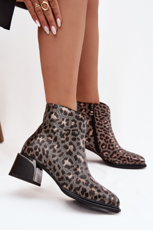 Haut Damenstiefel Klocke sich Zuarm laufen mit Leopardenfellmuster D&A CR52-622 SchZuarz und-goldene Farbe