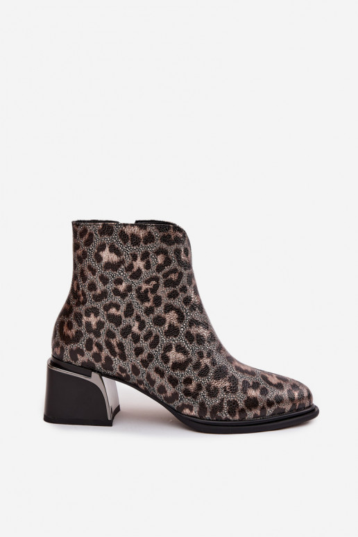 Haut Damenstiefel Klocke sich Zuarm laufen mit Leopardenfellmuster D&A CR52-622 SchZuarz und-goldene Farbe