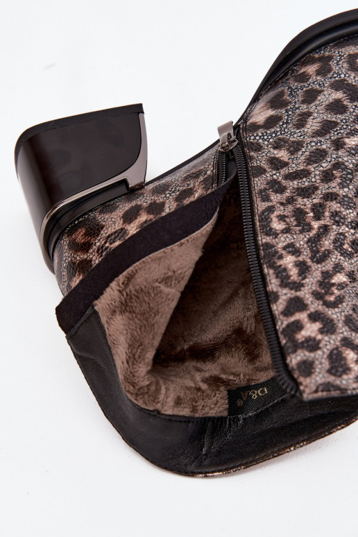 Peau Bottes pour femmes Klocke réchauffer avec des motifs en fourrure de léopard D&A CR52-622 Noir et-couleur dorée