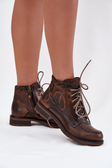 Bottines en cuir naturel pour femmes avec talons larges Tai turiciejka 07063-02 marron