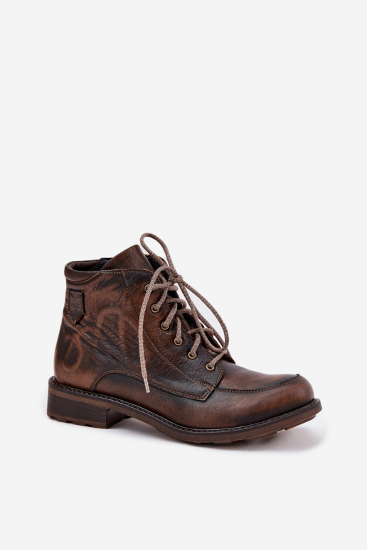 Bottes pour femmesActivéturalnej Skóry avec des talons larges Il fautciejka 07063-02 marron