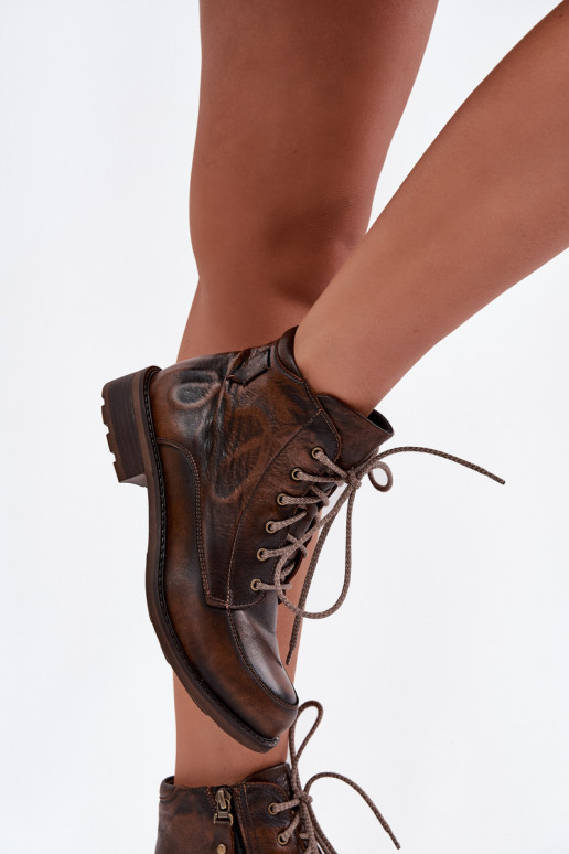 Bottes pour femmesActivéturalnej Skóry avec des talons larges Il fautciejka 07063-02 marron