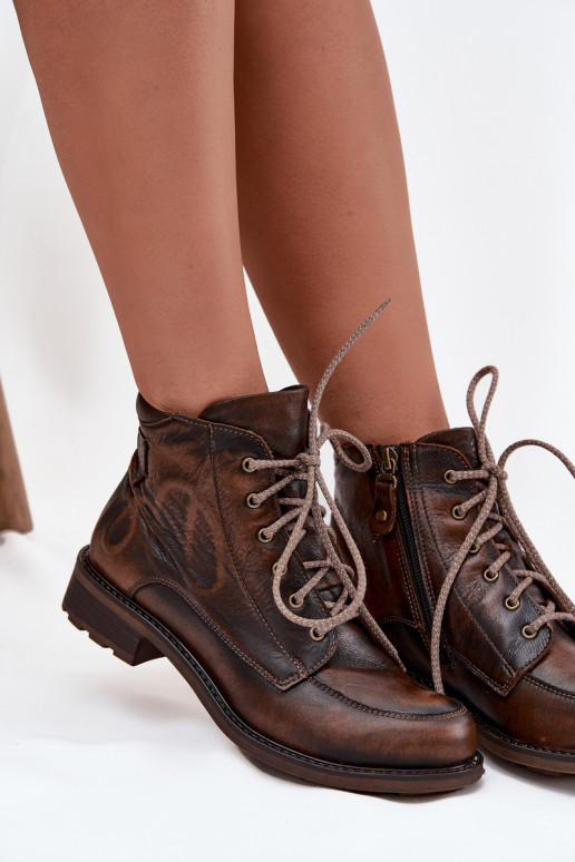 Bottes pour femmesActivéturalnej Skóry avec des talons larges Il fautciejka 07063-02 marron