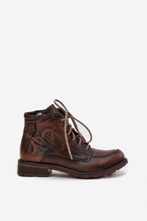 Bottes pour femmesActivéturalnej Skóry avec des talons larges Il fautciejka 07063-02 marron