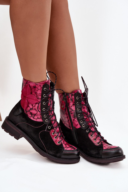 Peau Bottes pour femmesActivéturalnej Skóry avec des talons larges Il fautciejka 07004-23 Noir et-couleur rose