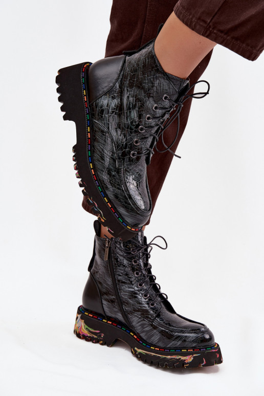 Haut mit Lackeffekt Damenstiefel Artiker 57C0065 graue Farbe