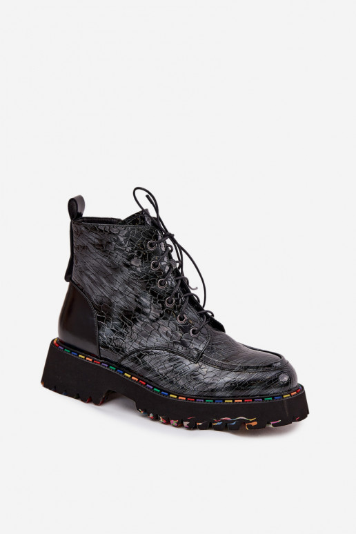 Peau avec effet vernis Bottes pour femmes Artiker 57C0065 couleur grise