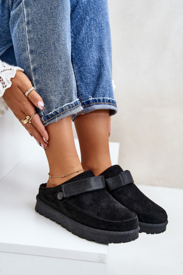 Dames Slippers opInarmen met bont erin met platform zInart Azida