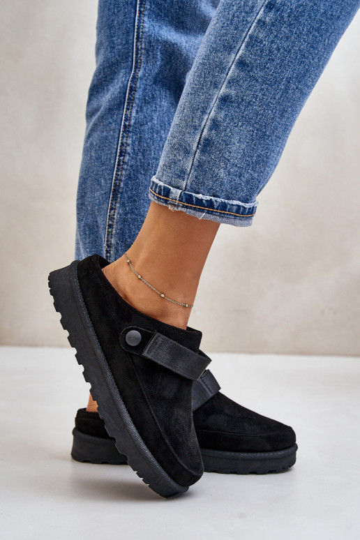 Feminin Hausschuhe sich Zuarm laufen mit Fell innen mit einer Plattform schZuarze Farbe Azida