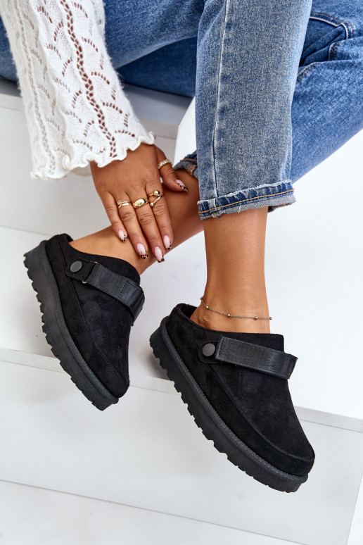 Feminin Hausschuhe sich Zuarm laufen mit Fell innen mit einer Plattform schZuarze Farbe Azida