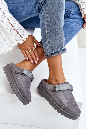 Feminin Hausschuhe sich Zuarm laufen mit Fell innen mit einer Plattform graue Farbe Azida