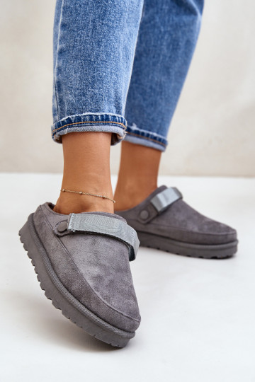 Dames Slippers opInarmen met bont erin met platform grijs Azida 2