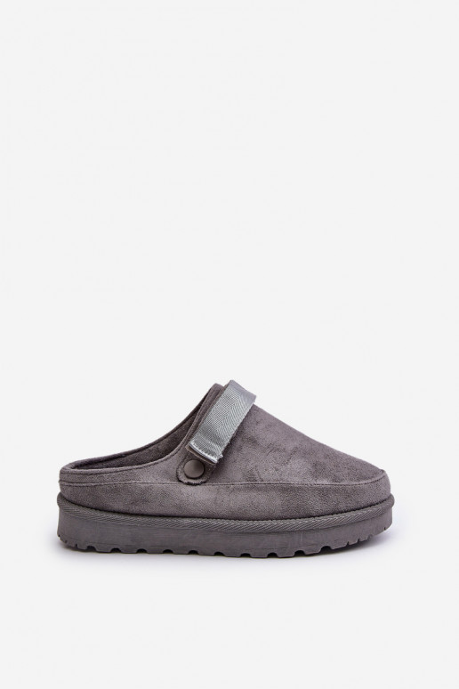 Dames Slippers opInarmen met bont erin met platform grijs Azida