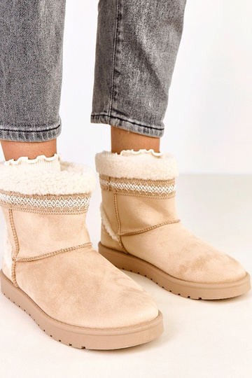 Beige niedrige Schneestiefel mit Stickerei, Sensila