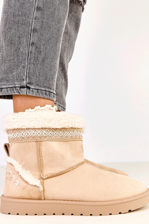 Beige niedrige Schneestiefel mit...
