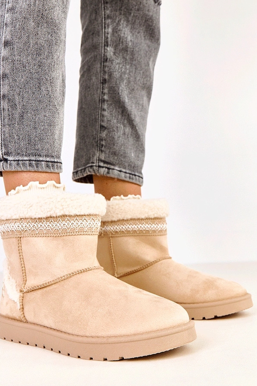 Beige niedrige Schneestiefel mit...