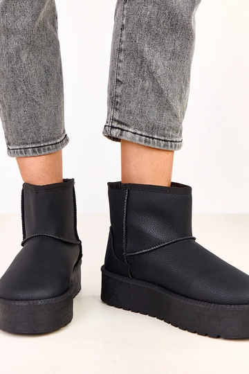 Bottes neige basses noires avec plateforme en simili cuir, Reinol 2