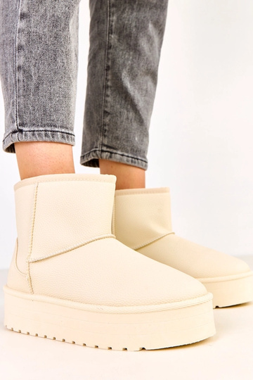 Beige niedrige Schneestiefel mit Plateausohle aus Kunstleder, Reinol