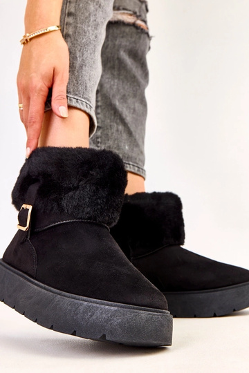 Bottes neige noires avec plateforme ornées de boucles, Salini