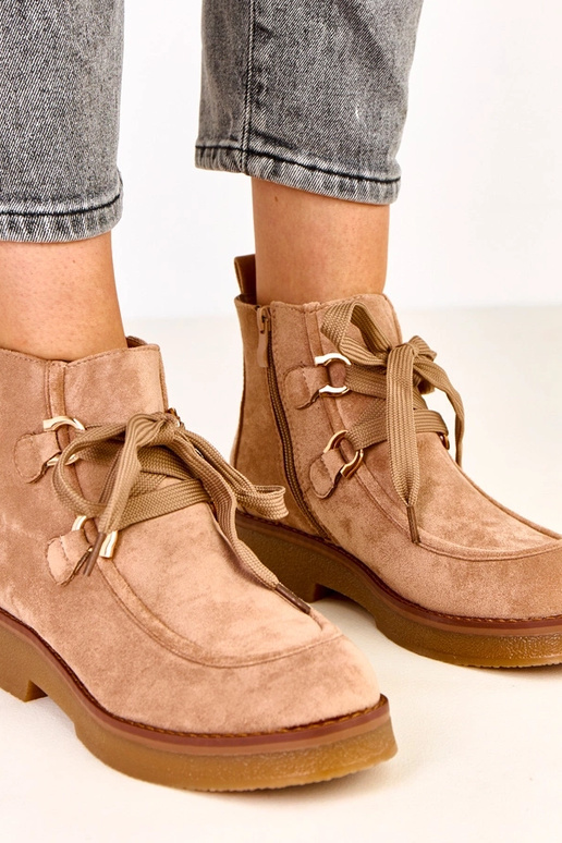 Bottines chaudes sable avec lacets...