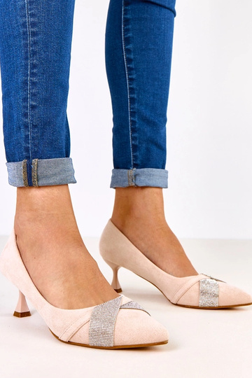 Beige High Heels mit niedrigem Absatz und Zirkonia, Tajlana 2