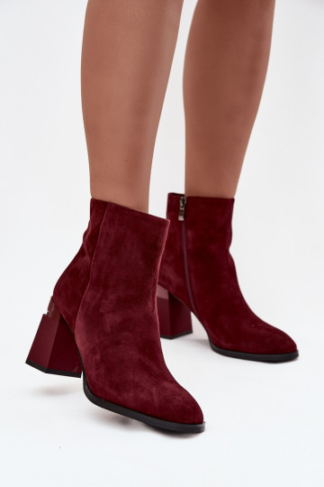 Dames enkellaarsjes van natuur suede met hakken, warm, D&A CR52-718, bordeaux kleur 2