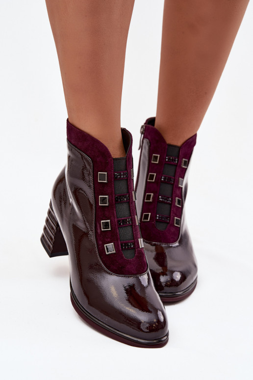 avec effet vernis Bottes pour femmesActivéturalnej Skóry avec des talons D&A CR52-696 Bourgogne