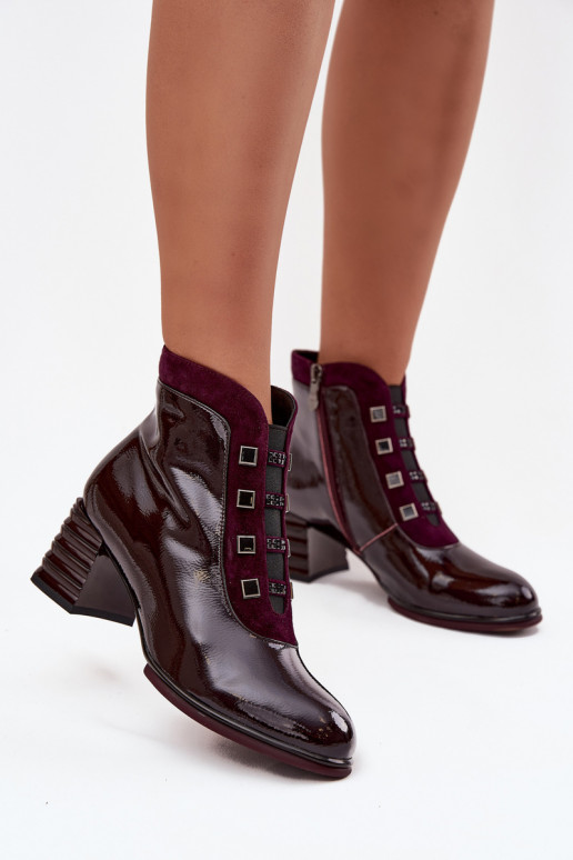 avec effet vernis Bottes pour femmesActivéturalnej Skóry avec des talons D&A CR52-696 Bourgogne