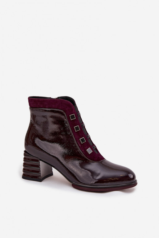 avec effet vernis Bottes pour femmesActivéturalnej Skóry avec des talons D&A CR52-696 Bourgogne