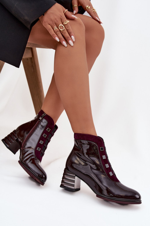 avec effet vernis Bottes pour femmesActivéturalnej Skóry avec des talons D&A CR52-696 Bourgogne