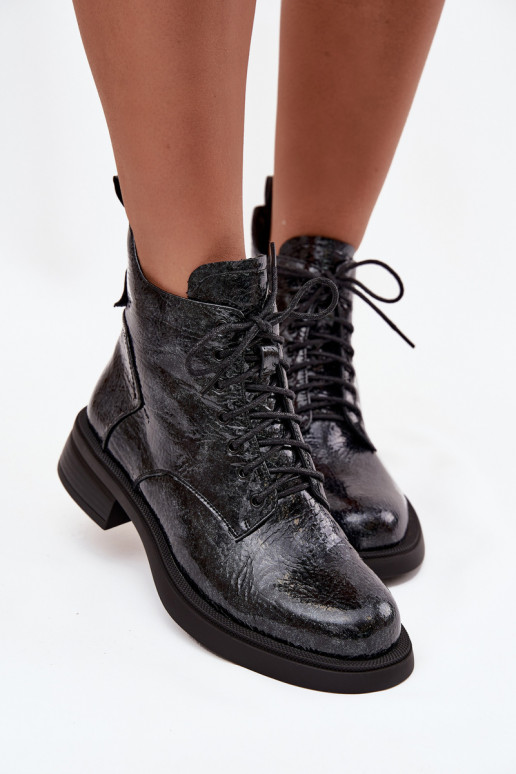 avec effet vernis Peau Bottes pour femmes Klocke D&A LZ52-954 bleu foncé