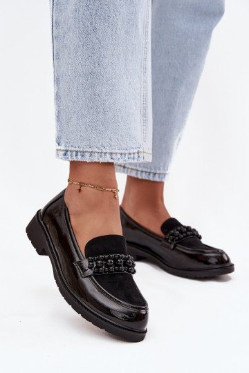Mocassins vernies noirs avec perles S.Barski HY52-541