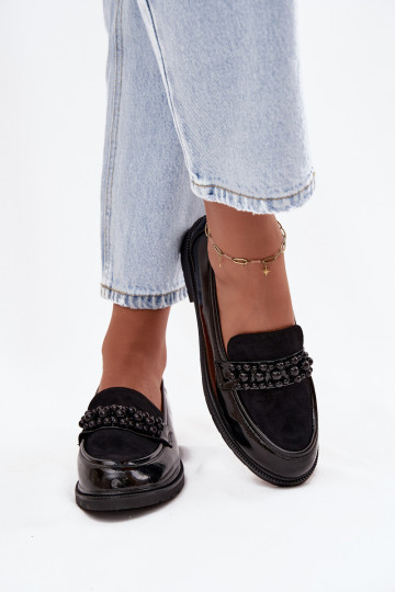 Mocassins vernies noirs avec perles S.Barski HY52-541 2