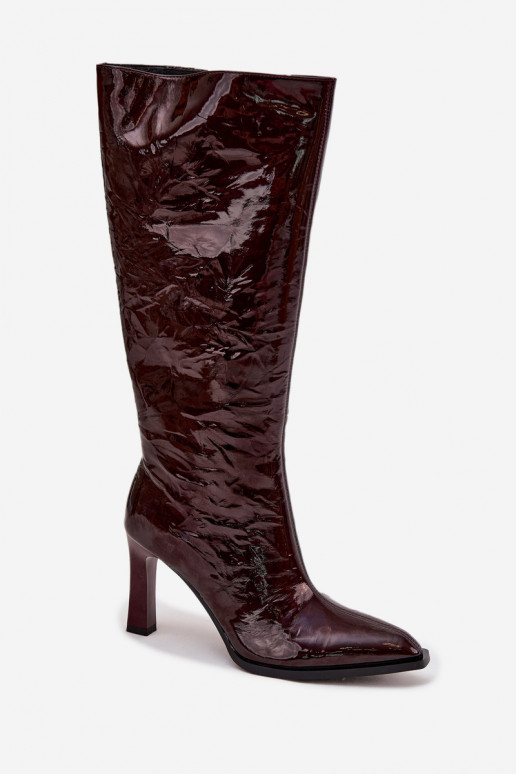 Haut mit Lackeffekt Damenstiefel mit Absätzen sich Zuarm laufen D&A CR52-716 Burgund