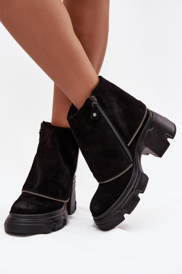 Tai turiciejka 07145-01 schwarze Lederstiefeletten mit gesticktem Cholewa für Damen 2