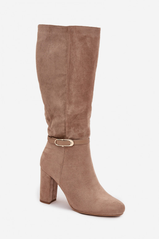 bottes pour femmes avec des talons avec boucles dorées réchauffer beige Seraphine