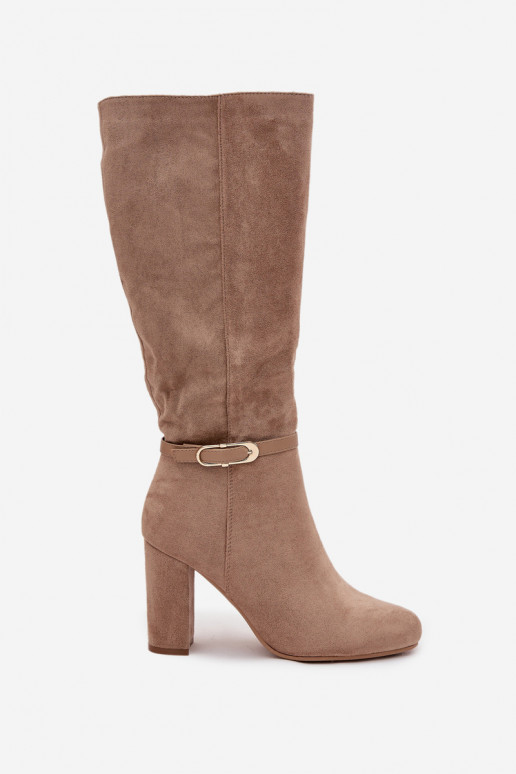 bottes pour femmes avec des talons avec boucles dorées réchauffer beige Seraphine