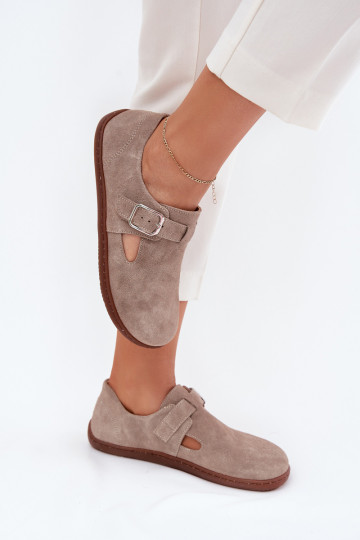 en daim chaussures Barefoot Féminin avec boucles Zazoo N1261 beige