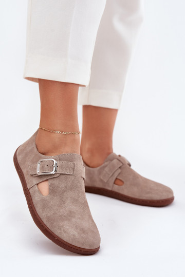 en daim chaussures Barefoot Féminin avec boucles Zazoo N1261 beige 2