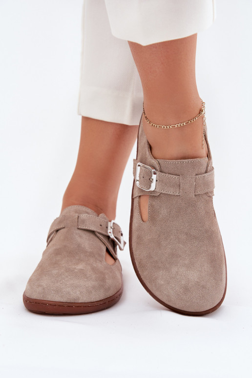 en daim chaussures Barefoot Féminin avec boucles Zazoo N1261 beige