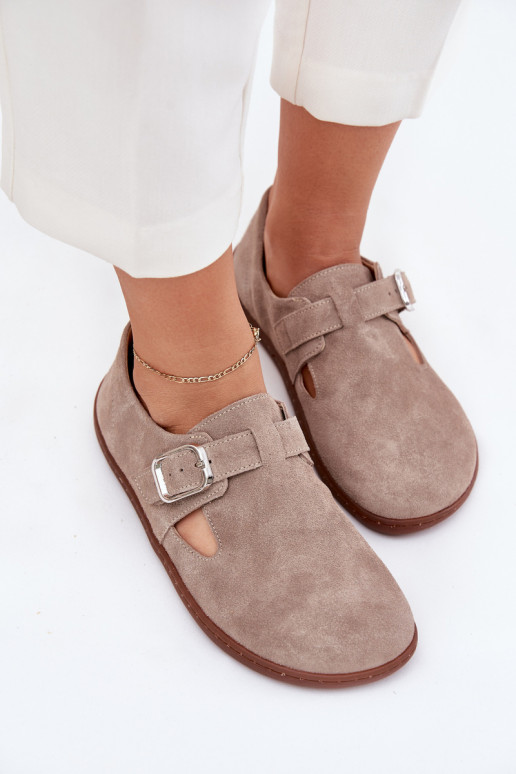 en daim chaussures Barefoot Féminin avec boucles Zazoo N1261 beige