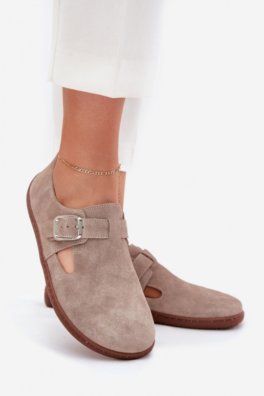 aus INildleder Schuhe Barefoot Feminin mit Schnallen Zazoo N1261 Beige